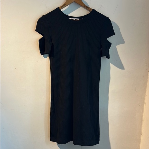 Helmut Lang Black Ribbed Short Sleeve Dress - Picture 1 of 5